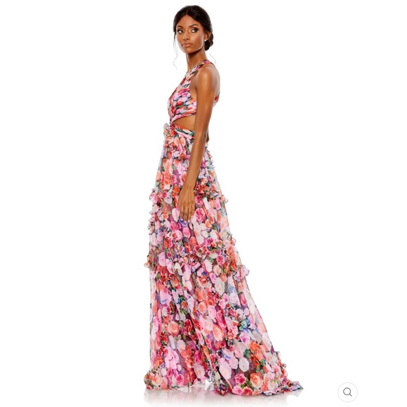 Mac Duggal 68076  Womens Ruffle Cut Out Sleeveless Floral Gown Dress - Picture 5 of 15